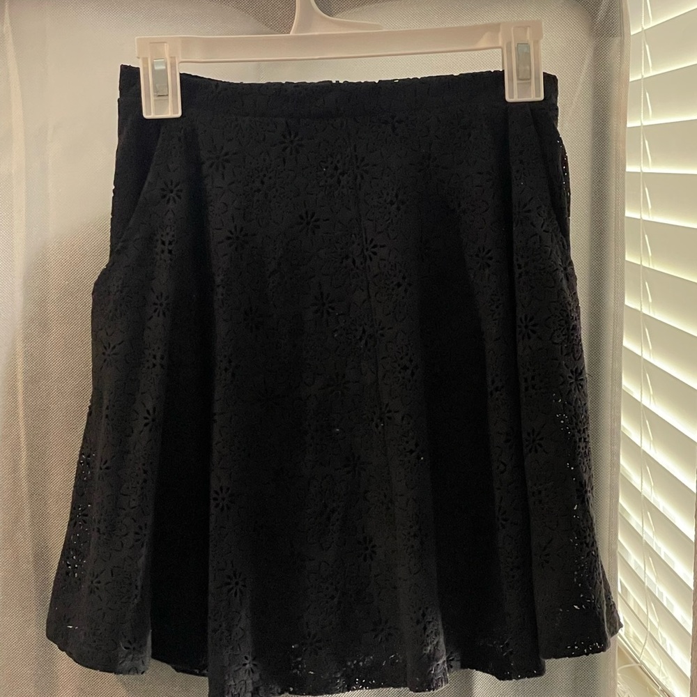 Black Floral Patterned Skater Skirt